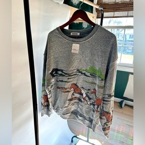 NEW W/tags on FP Daydreamer Running horses Oversized Crewneck sweatshirt Medium